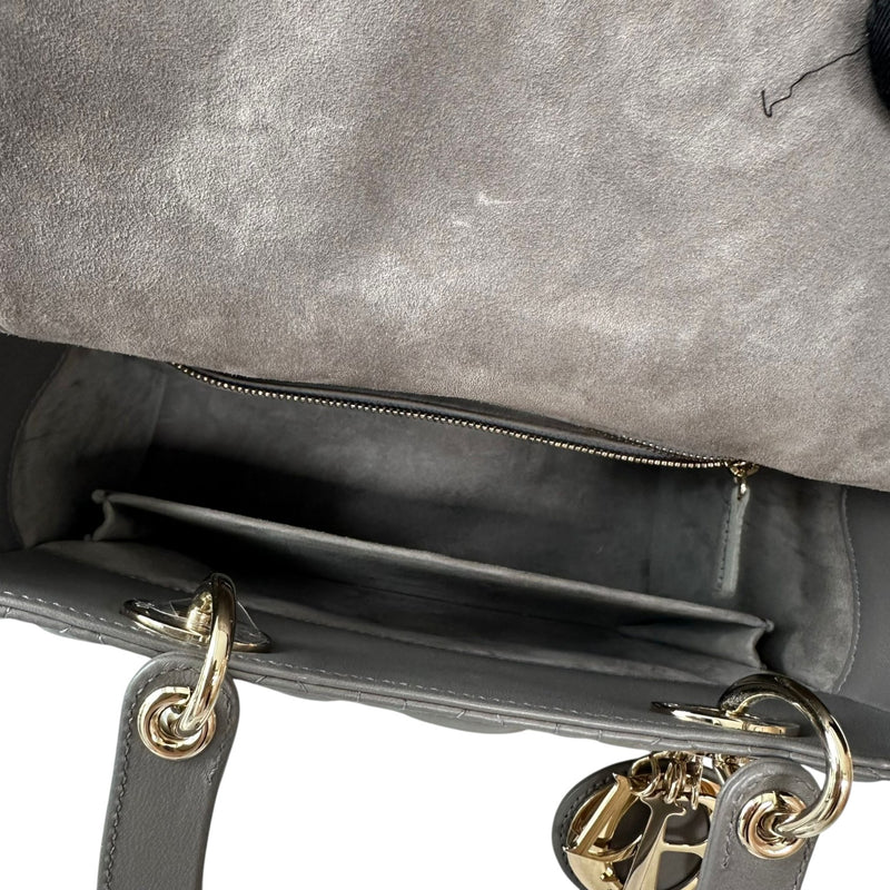 Lady Dior Medium Top Flap Lambskin Cannage Grey GHW
