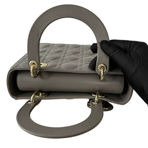 Lady Dior Medium Top Flap Lambskin Cannage Grey GHW