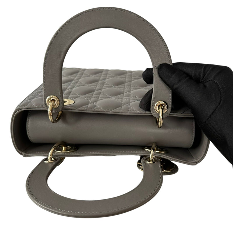 Lady Dior Medium Top Flap Lambskin Cannage Grey GHW