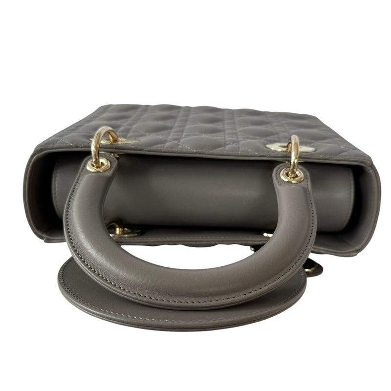 Lady Dior Medium Top Flap Lambskin Cannage Grey GHW