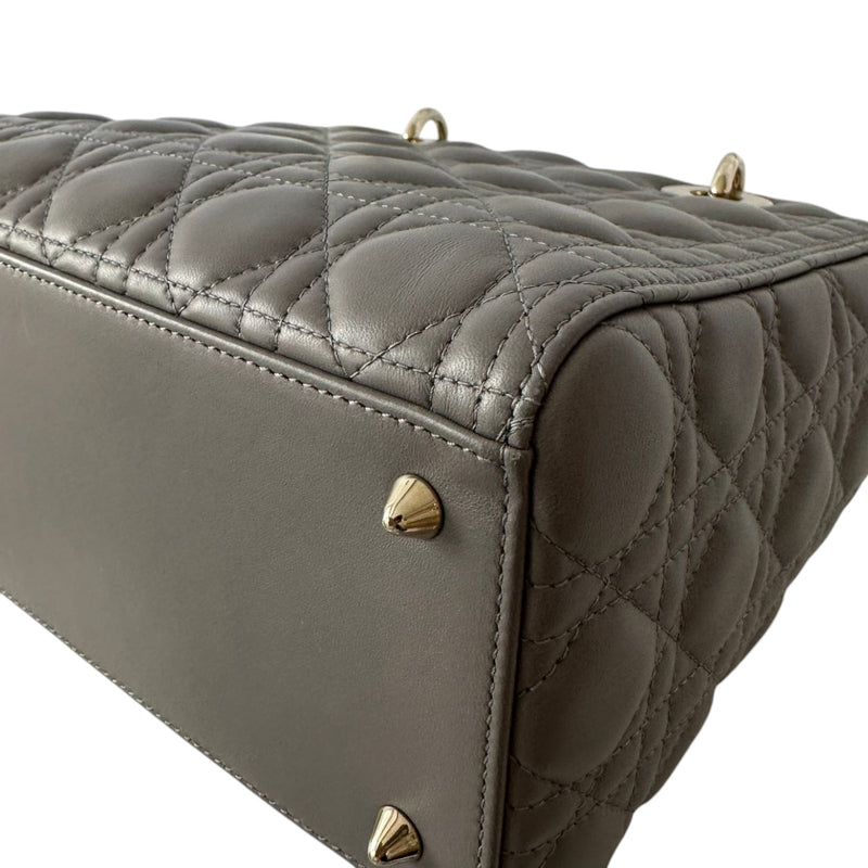 Lady Dior Medium Top Flap Lambskin Cannage Grey GHW