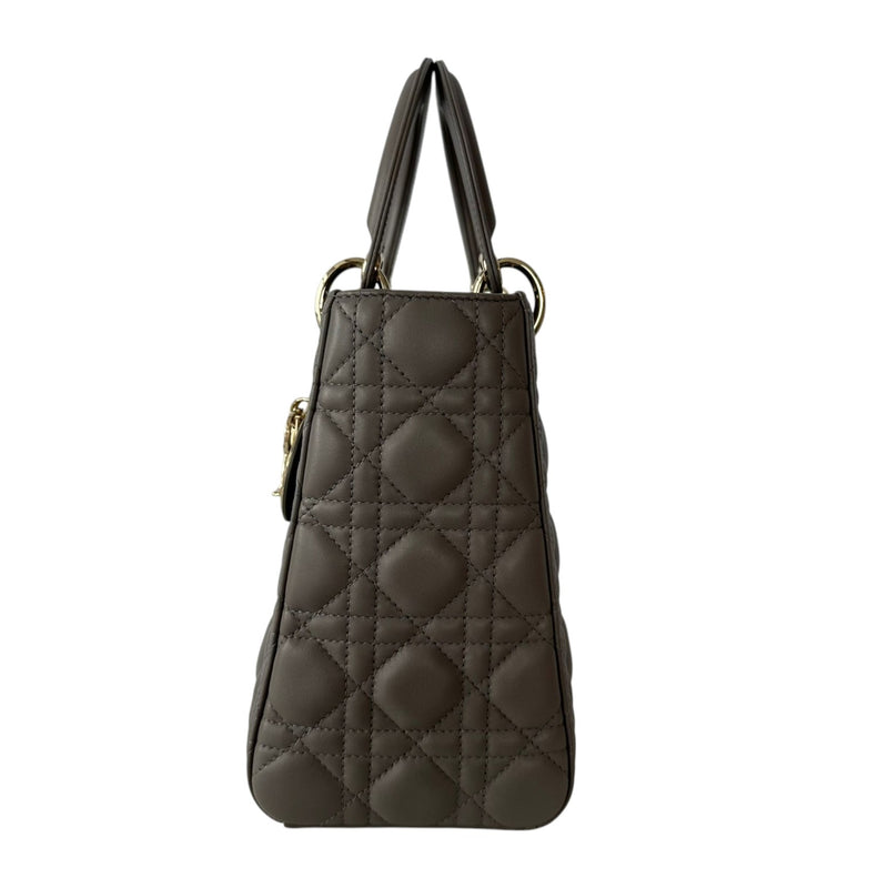 Lady Dior Medium Top Flap Lambskin Cannage Grey GHW