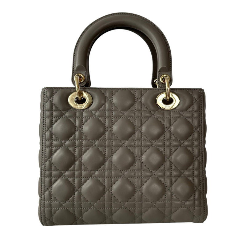 Lady Dior Medium Top Flap Lambskin Cannage Grey GHW