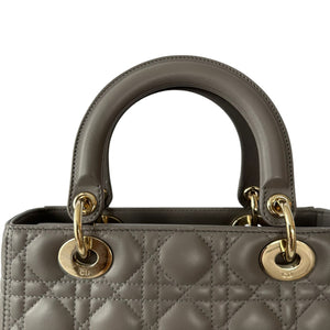 Lady Dior Medium Top Flap Lambskin Cannage Grey GHW
