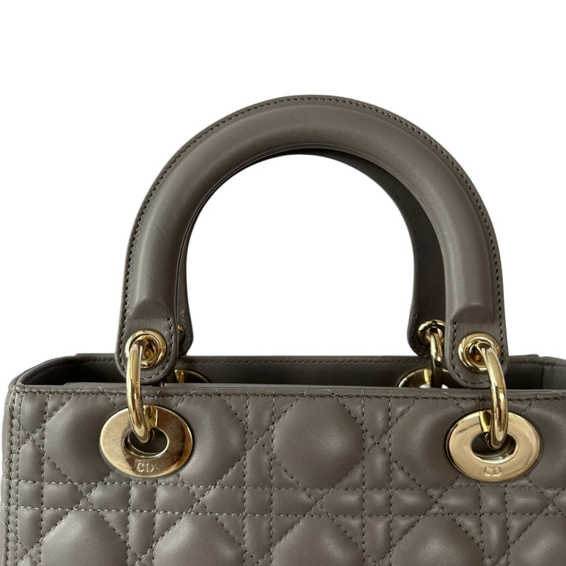 Lady Dior Medium Top Flap Lambskin Cannage Grey GHW