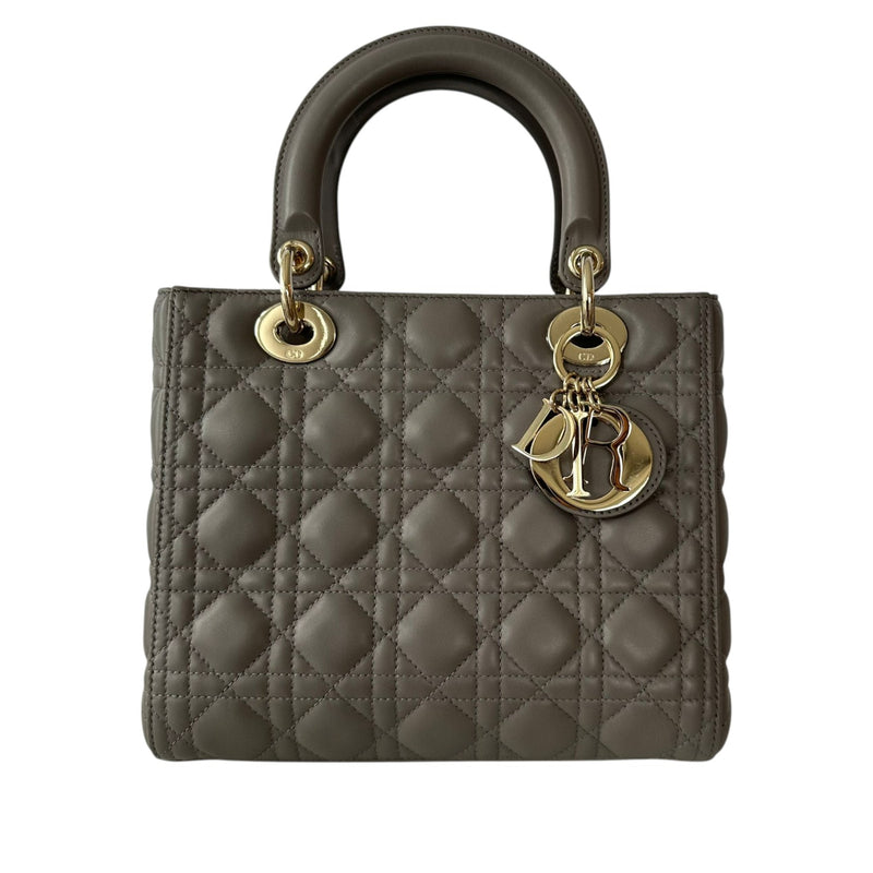 Lady Dior Medium Top Flap Lambskin Cannage Grey GHW