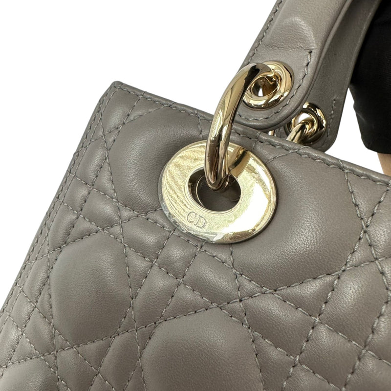 Lady Dior Medium Top Flap Lambskin Cannage Grey GHW