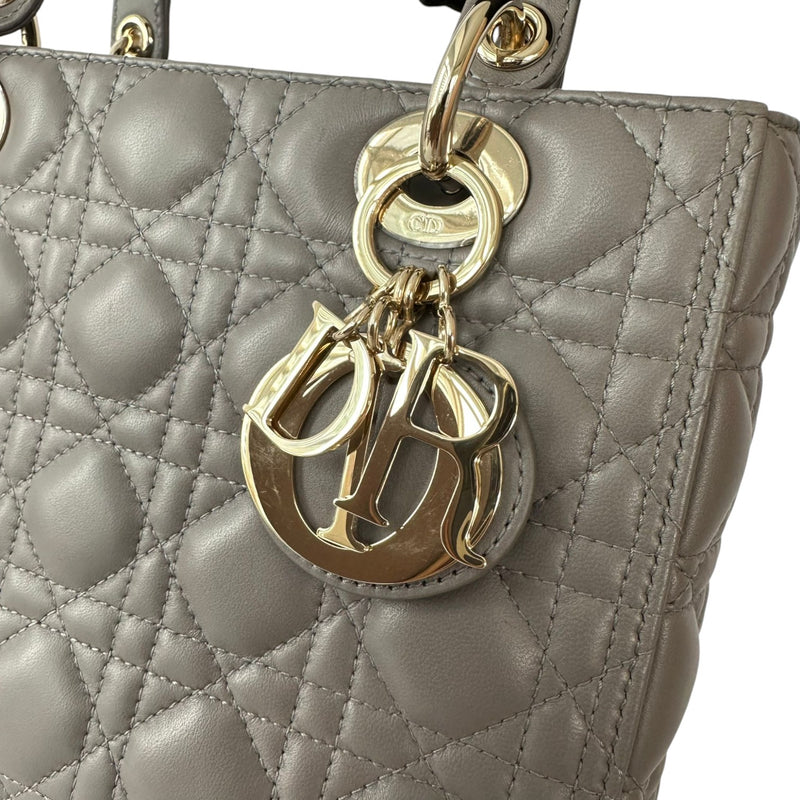 Lady Dior Medium Top Flap Lambskin Cannage Grey GHW