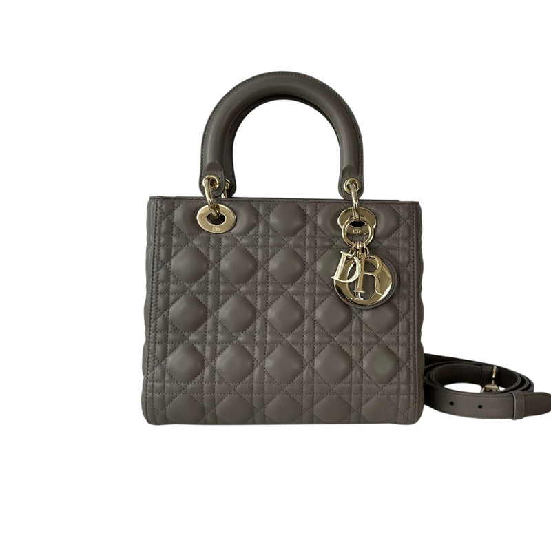 Lady Dior Medium Top Flap Lambskin Cannage Grey GHW