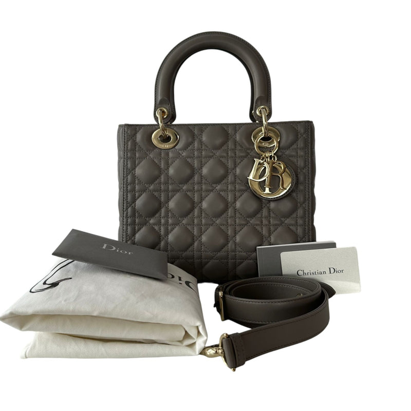 Lady Dior Medium Top Flap Lambskin Cannage Grey GHW
