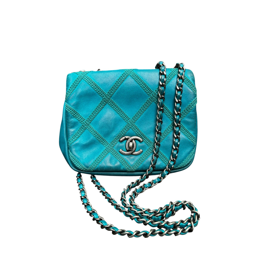 Square Flap Mini Diamond Stitch Leather Green RHW