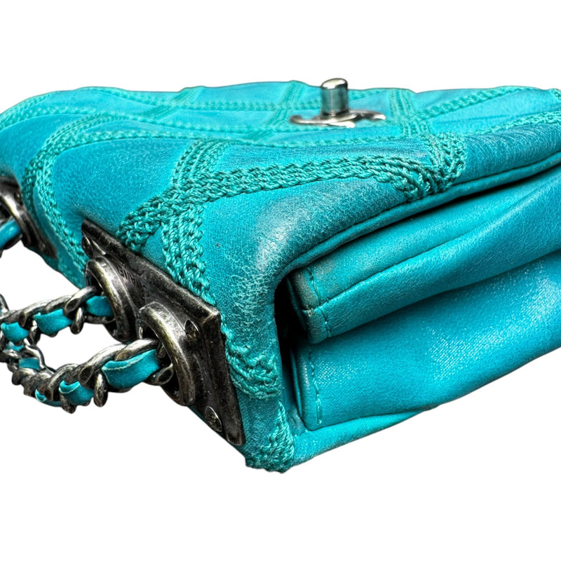 Square Flap Mini Diamond Stitch Leather Green RHW
