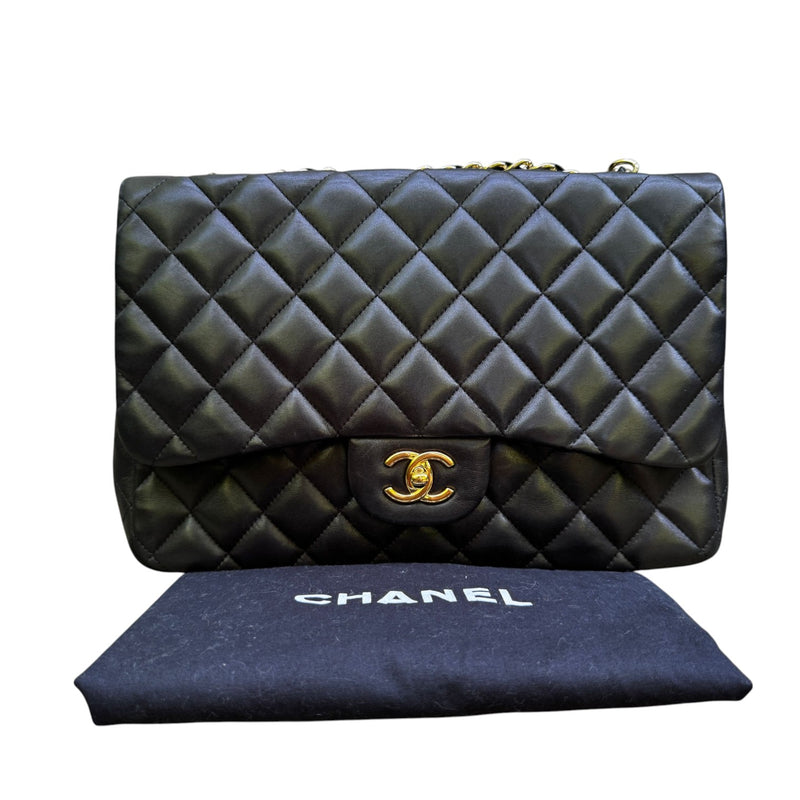 Jumbo Single Flap Lambskin Quilted Black GHW