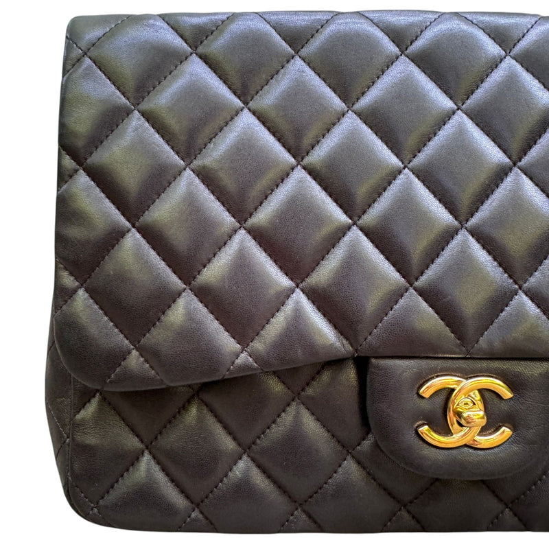 Jumbo Single Flap Lambskin Quilted Black GHW