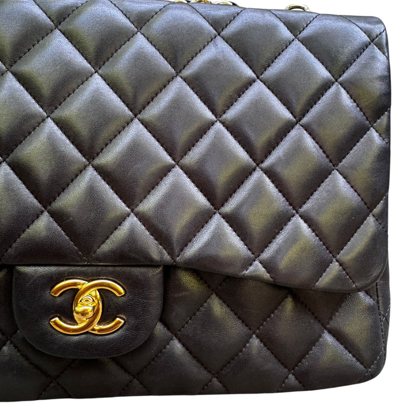 Jumbo Single Flap Lambskin Quilted Black GHW