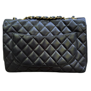Jumbo Single Flap Lambskin Quilted Black GHW