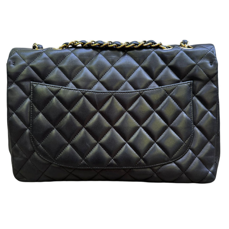 Jumbo Single Flap Lambskin Quilted Black GHW