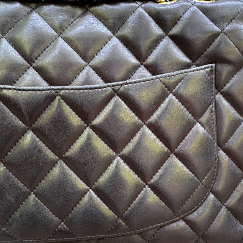 Jumbo Single Flap Lambskin Quilted Black GHW