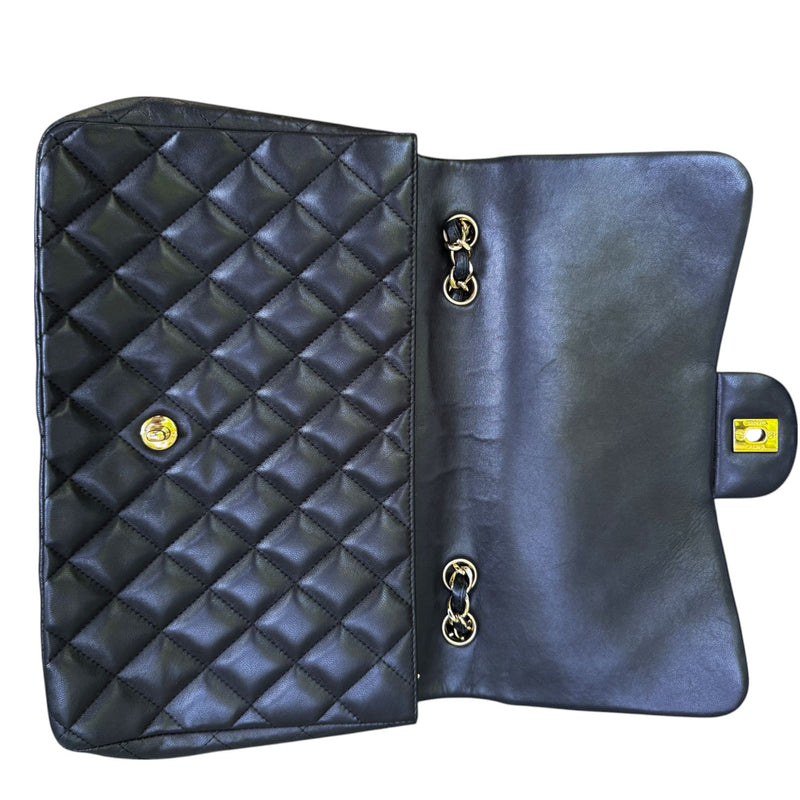 Jumbo Single Flap Lambskin Quilted Black GHW