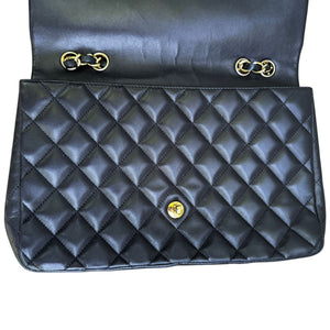 Jumbo Single Flap Lambskin Quilted Black GHW