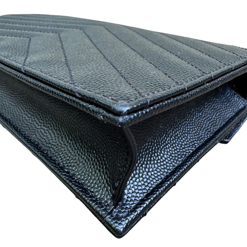 Chain Wallet Grain De Poudre Matelasse Chevron Black BHW