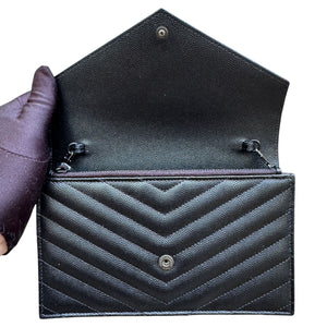 Chain Wallet Grain De Poudre Matelasse Chevron Black BHW