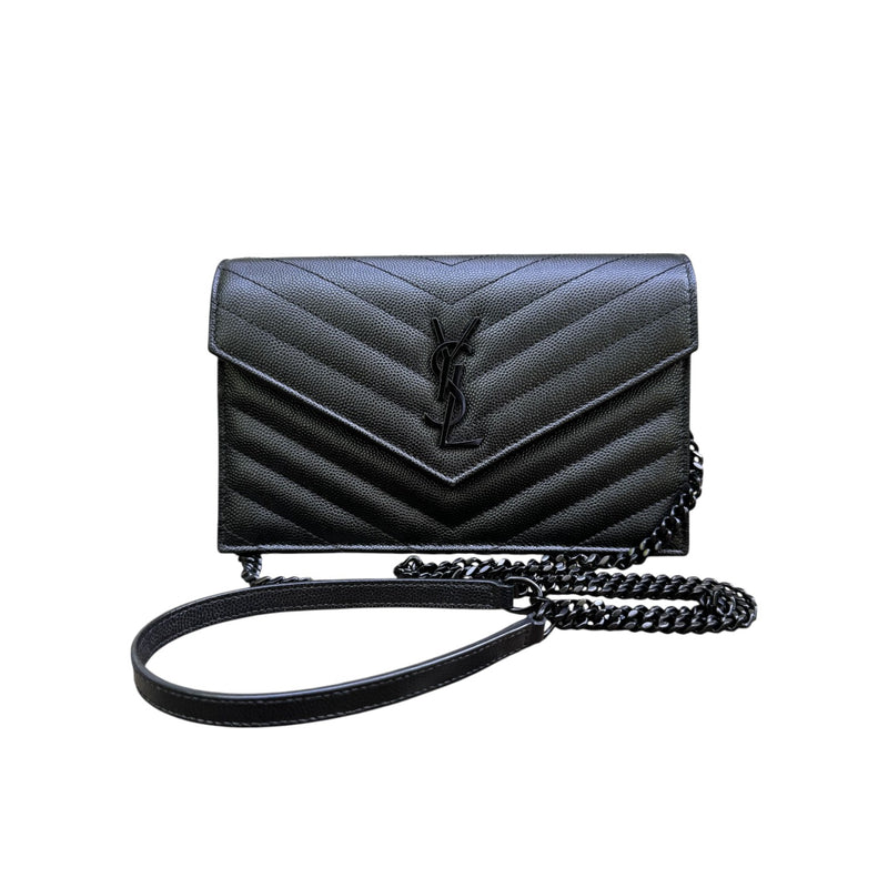 Chain Wallet Grain De Poudre Matelasse Chevron Black BHW