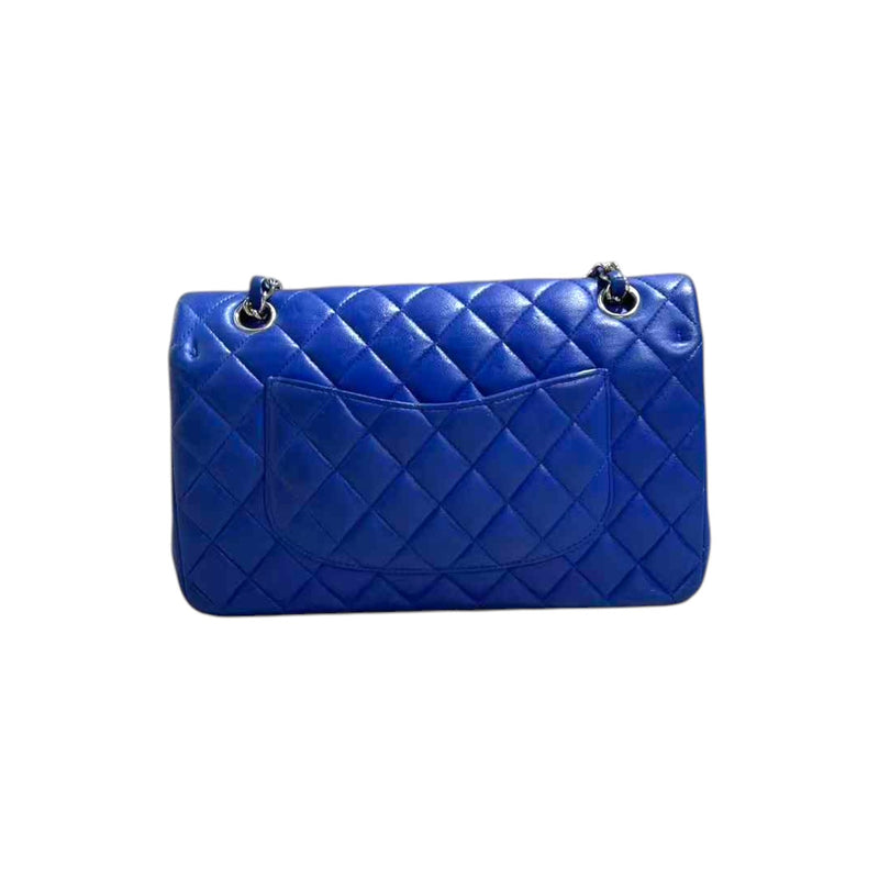 Double Flap Medium Lambskin Quilted Blue SHW