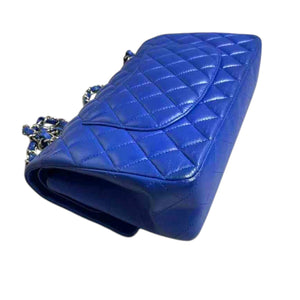 Double Flap Medium Lambskin Quilted Blue SHW