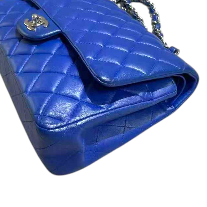 Double Flap Medium Lambskin Quilted Blue SHW