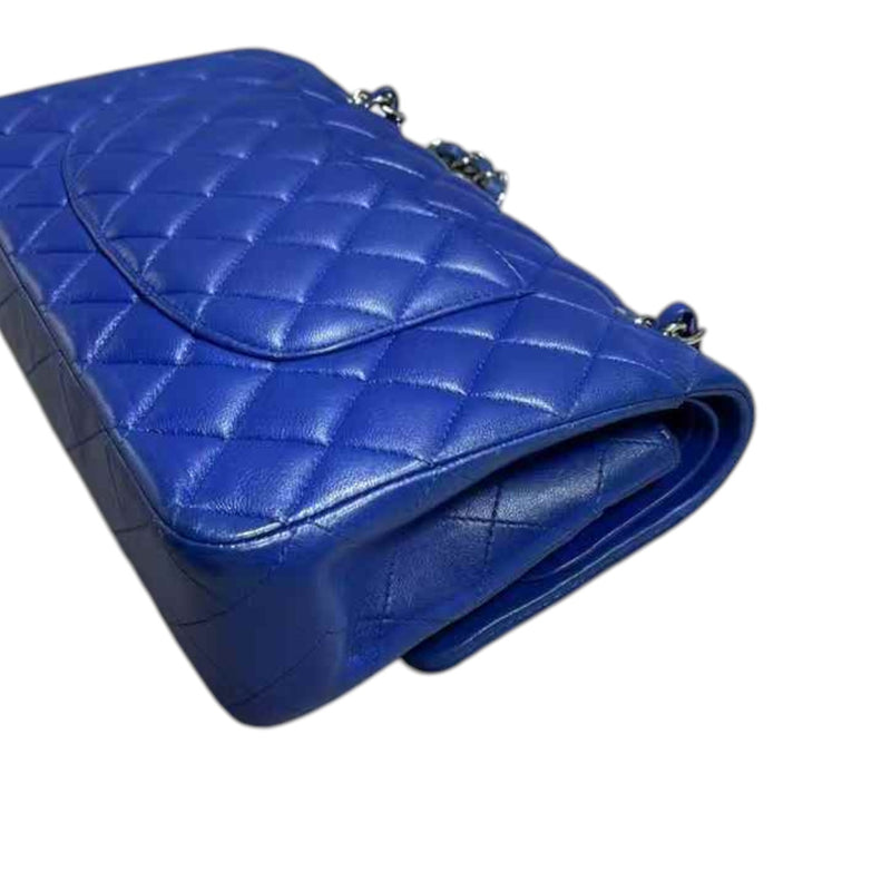 Double Flap Medium Lambskin Quilted Blue SHW