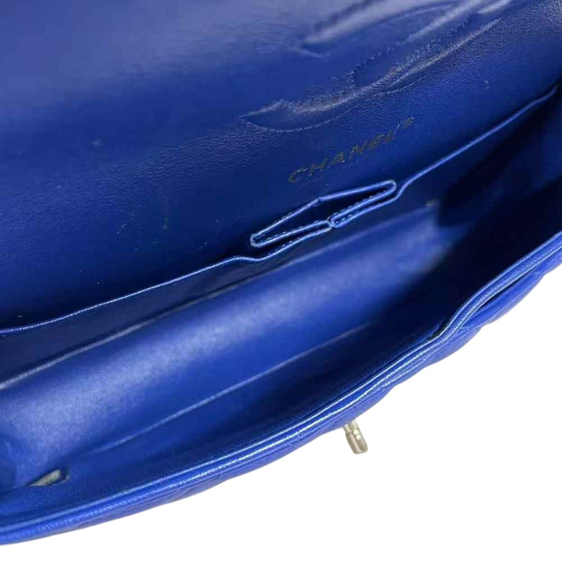 Double Flap Medium Lambskin Quilted Blue SHW