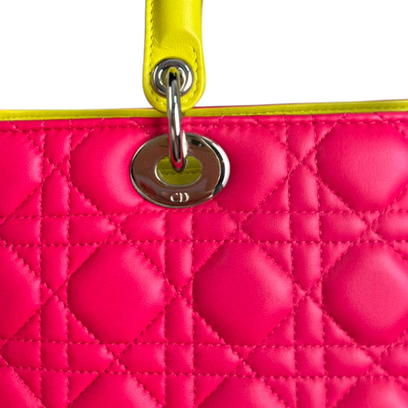Lady Dior Tri-Color Large Lambskin Yellow Navy Pink SHW