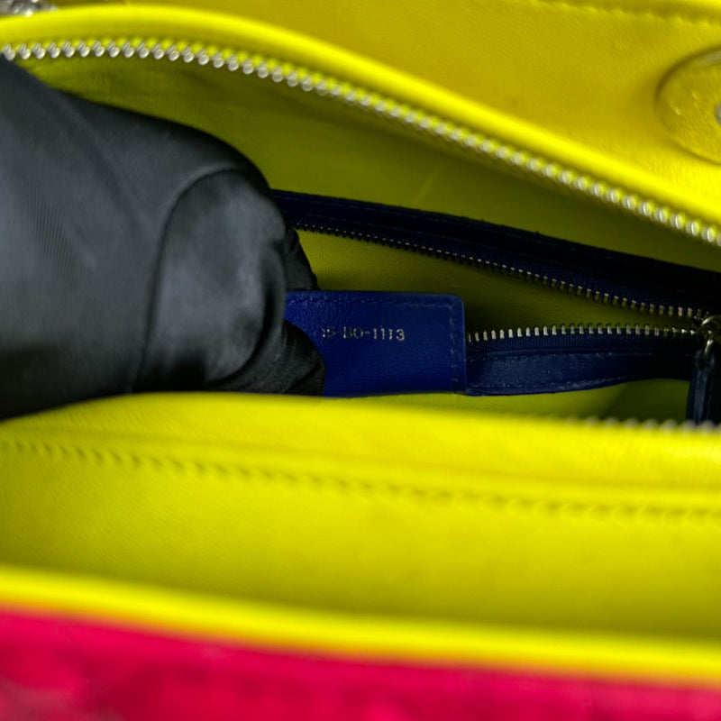 Lady Dior Tri-Color Large Lambskin Yellow Navy Pink SHW