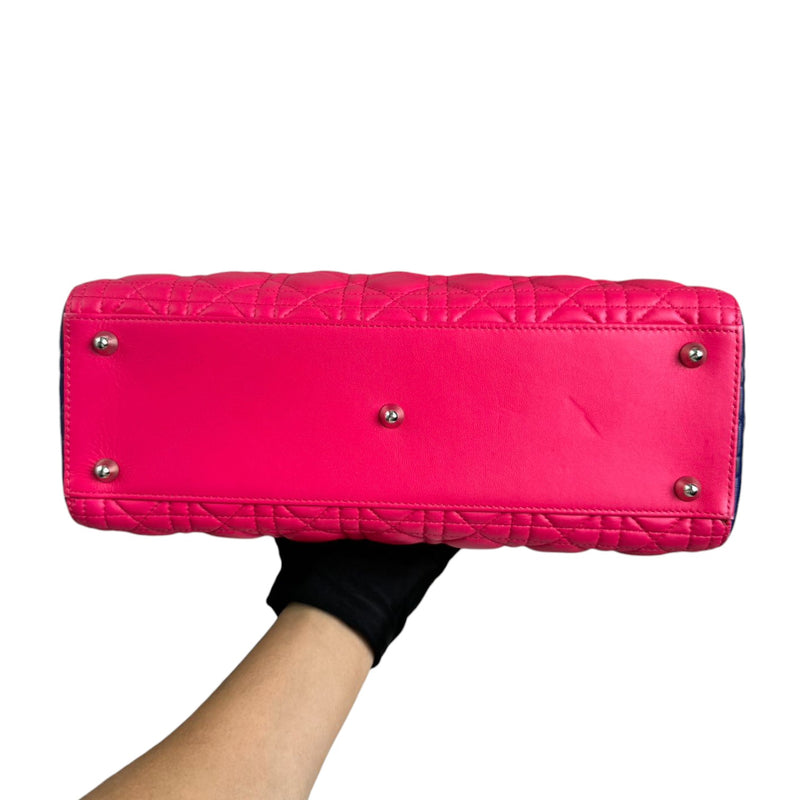 Lady Dior Tri-Color Large Lambskin Yellow Navy Pink SHW