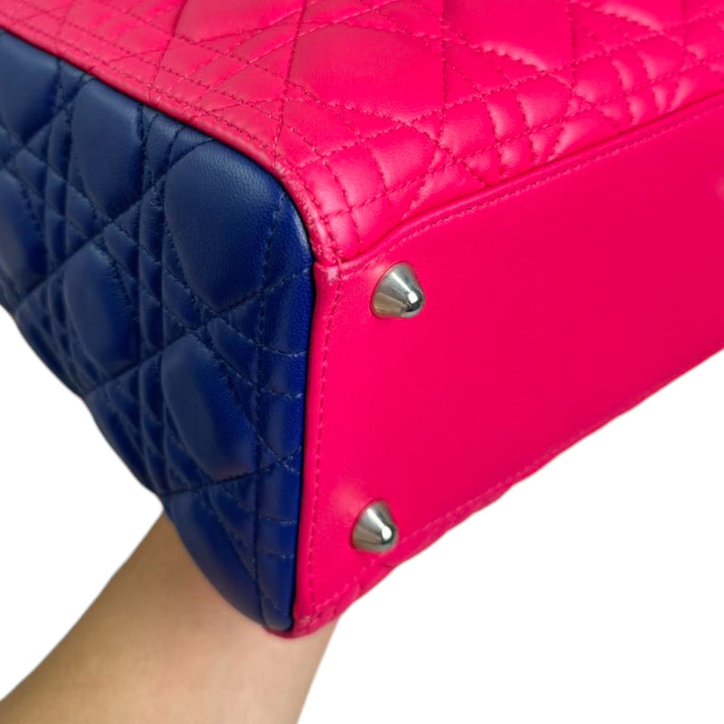 Lady Dior Tri-Color Large Lambskin Yellow Navy Pink SHW