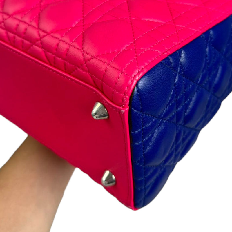 Lady Dior Tri-Color Large Lambskin Yellow Navy Pink SHW