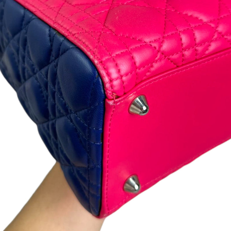 Lady Dior Tri-Color Large Lambskin Yellow Navy Pink SHW