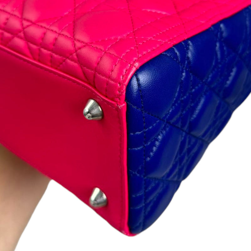 Lady Dior Tri-Color Large Lambskin Yellow Navy Pink SHW