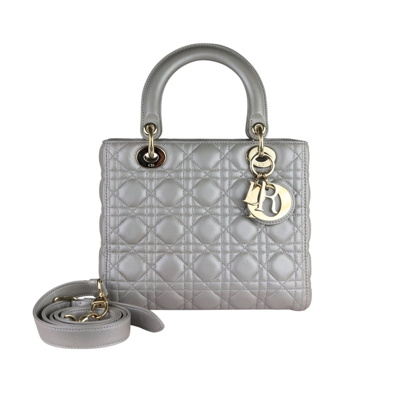 Lady Dior Medium Lambskin Cannage Silver GHW