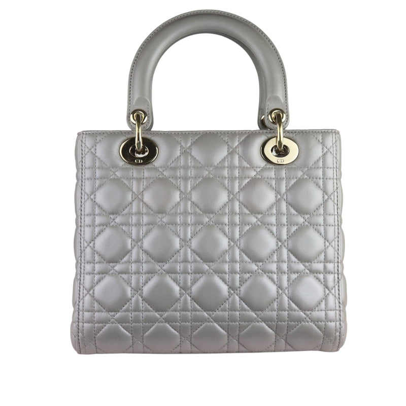 Lady Dior Medium Lambskin Cannage Silver GHW