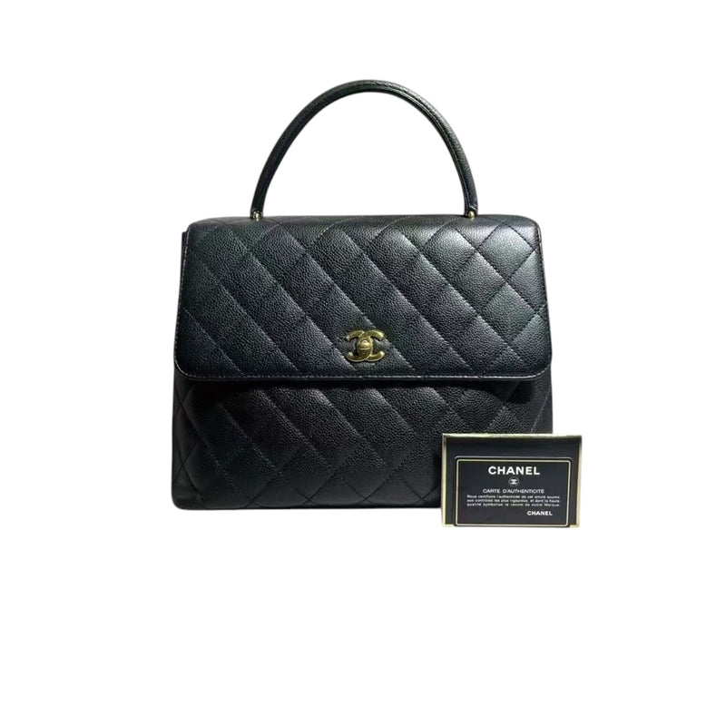 Vintage Jumbo Kelly Flap Caviar Quilted Black GHW