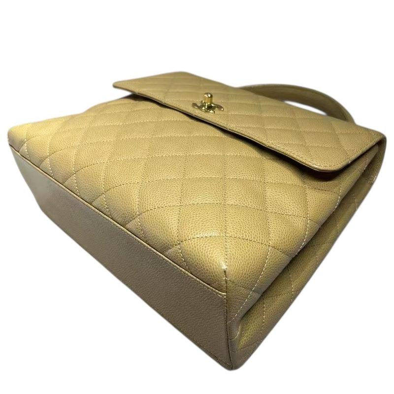 Vintage Jumbo Kelly Flap Caviar Quilted Beige GHW