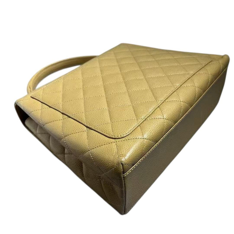 Vintage Jumbo Kelly Flap Caviar Quilted Beige GHW