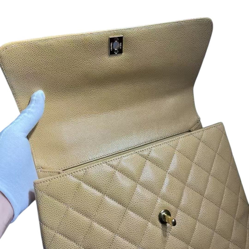 Vintage Jumbo Kelly Flap Caviar Quilted Beige GHW
