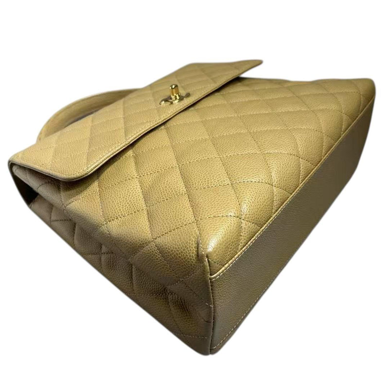 Vintage Jumbo Kelly Flap Caviar Quilted Beige GHW