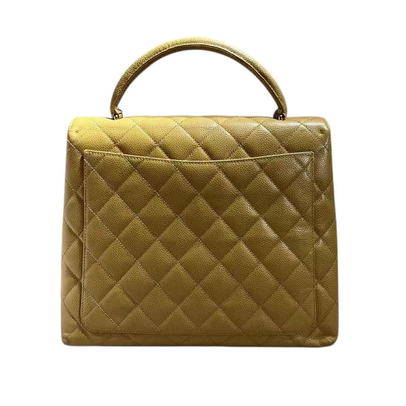 Vintage Jumbo Kelly Flap Caviar Quilted Beige GHW