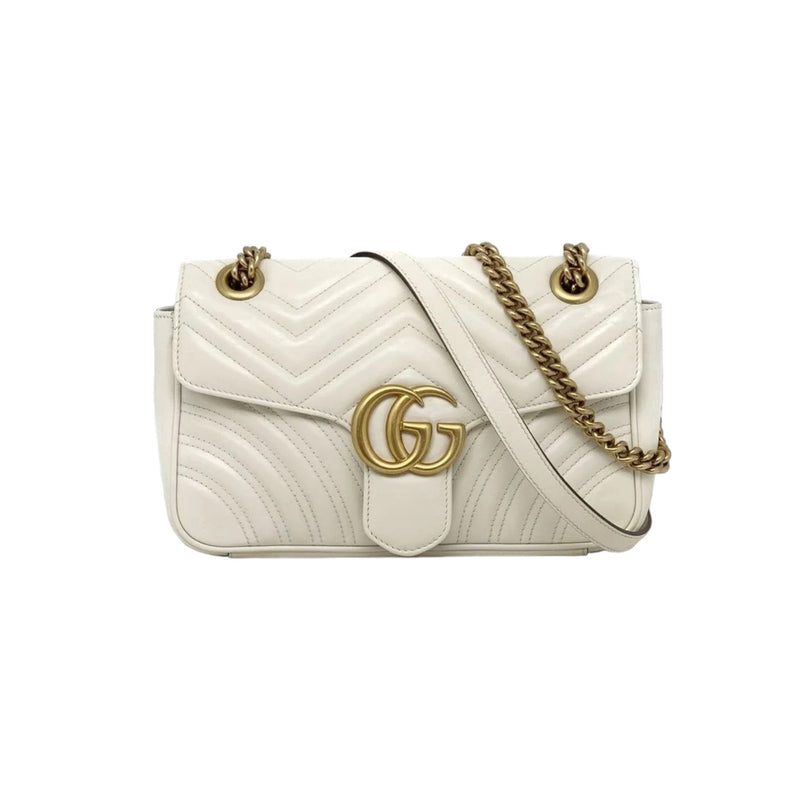 Small GG Marmont Calfskin Matelasse White GHW