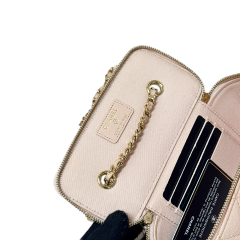 Vanity Case With Chain Small Caviar Quilted Light Beige LGHW
