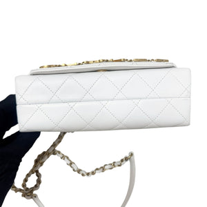 Enchained Flap Small Calfskin Quilted White GHW